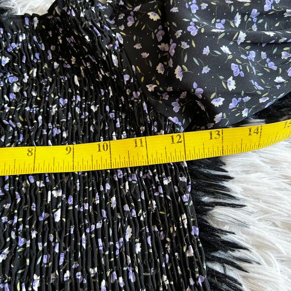 Black Smocked Puff Sleeve Top, Cottagecore Boho Witchy Gothic Victorian Small - Picture 5 of 5